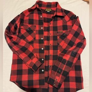 Ultra Heavy Flannel Buffalo Check Western Shirt - Red/Black